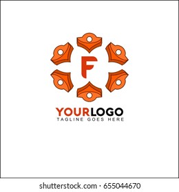 F orange circle flower letter logo design. Elegant vector illustration. Luxury brand identity.