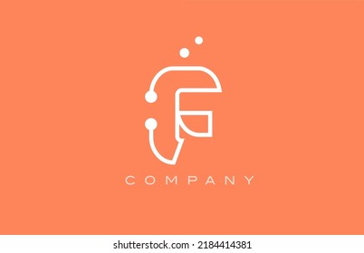 F orange white dot line alphabet letter logo icon design. Creative template for company and business