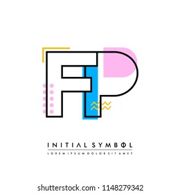 F P Memphis letter style, initial logo template vector full color.