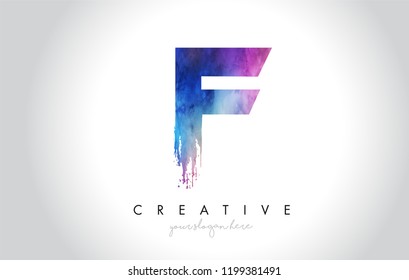 F Paintbrush Letter Design with Watercolor Brush Stroke and Modern Vibrant Colors Vector.