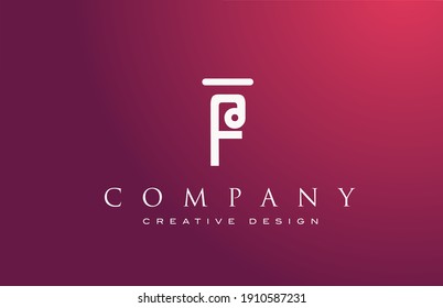 F pink white alphabet letter logo icon. Design for lettering and corporate identity. Elegant template with vintage abstract style