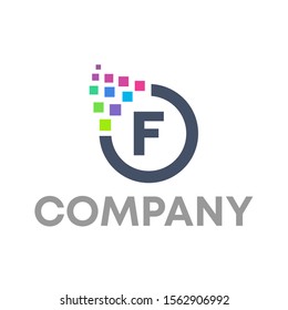 F pixel logo vector design template sign