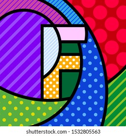 F Pop Art modern design alphabet letter. Comic style font in modern trendy colors. ABC lettering. Cartoon graphic letter for kids and your design. Halftone background and texture. 