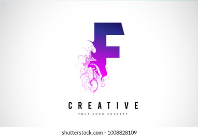 F Purple Letter Logo Design with Creative Liquid Effect Flowing Vector Illustration.
