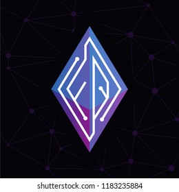 F Q Initial letter block chain logo icon vector template. Looping mono line circuit letter on rhombus cube logo