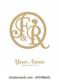 F R initial wedding decorative logo template