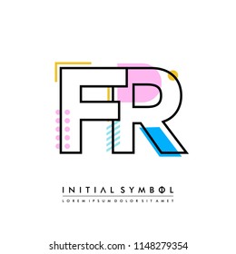 F R Memphis letter style, initial logo template vector full color.