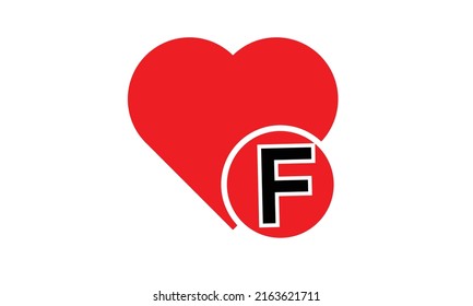 F with F red love shape. Love letter F logo vector design for valentines day sale background with heart icon.