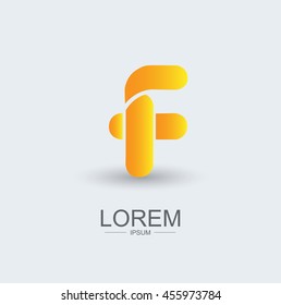 F round shape logo icon yellow gradient, alphabet letter