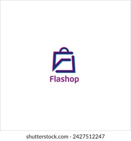 F shape shopping bag minimal vector logo template