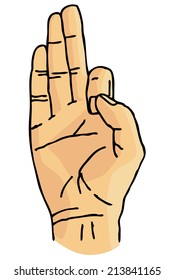 F sign language or three 3 or yoga hand sign vector