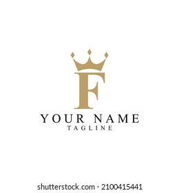 F simple gold monogram alphabet letter logo. Creative icon design with king crown for luxury company and business