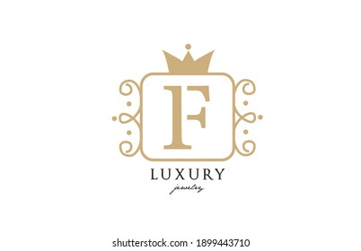 F simple yellow monogram alphabet letter logo. Creative icon design with king crown for luxury company and business 