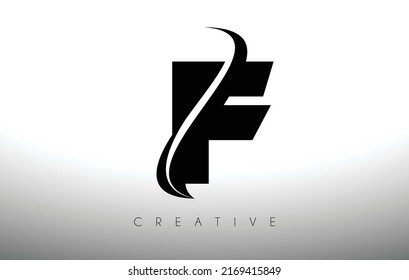 F Diseño de logotipo de corte de letras Swoosh con diseño de vectores con logotipo de iconos negro y creativo. Idea de letra swoosh curvada. 