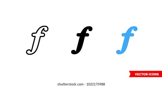 F symbol icon of 3 types: color, black and white, outline. Isolated vector sign symbol.