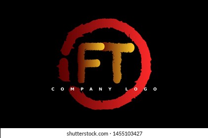 F T Logo. FT Letter Design Vector with red and gold color. grunge style