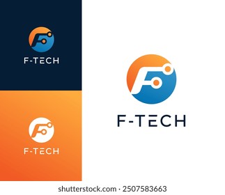 Logo de F Tech. Letra F con ilustración de diseño de logotipo de elemento de tecnología.
