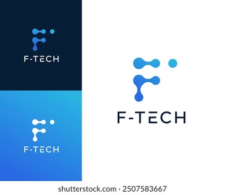 F Tech logo. Letter F with technology element logo design illustration.