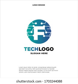 F Technology Circuit Alphabet. Logo. Simple, modern, futuristic. With Blue Gradation Color.