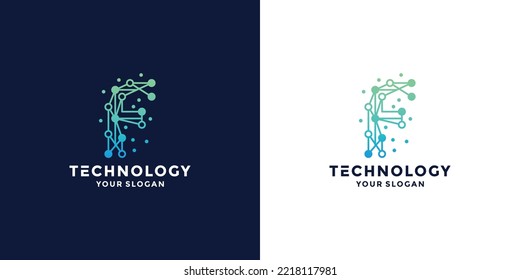 F technology logo design for company initials letter