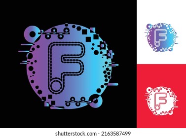 F technology logo, icon, t shirt, sticker design template