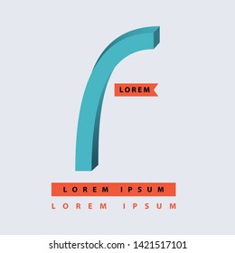 f three dimension for company label, blue orange color