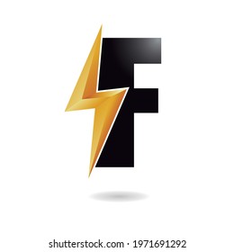 F Thunder Bolt Logo Design Concept in Black and Yellow. Flash Logo.