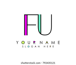 F & U initial minimalist logo template vector