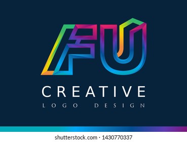 F U  Logo. FU Letter Design Vector with Magenta blue and green yellow color.