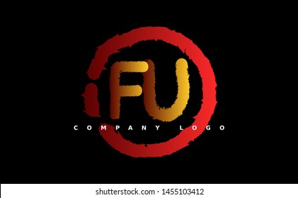 F U Logo. FU Letter Design Vector with red and gold color. grunge style