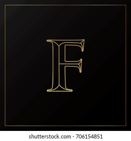 F Uppercase Gold Letter Outline Serif