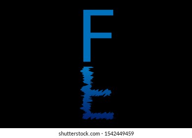 F uppercase letter with water reflection effect vector illustration. Wavy letter design for logo, emblem, label, card, company name, business or web page graphic element.