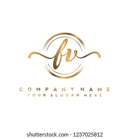 F V Initial handwriting logo vector