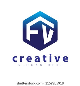 F V Initial letter hexagonal logo vector template