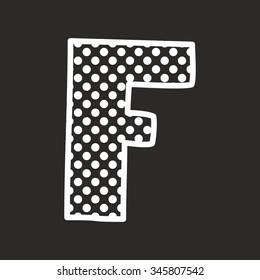 F vector alphabet letter with white polka dots on black background