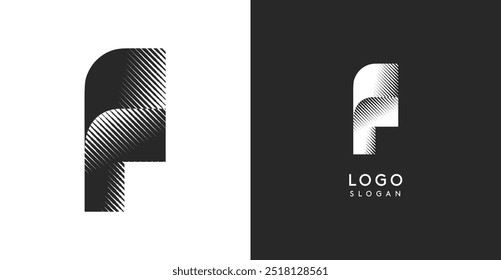 Letra vetorial F. Monograma de contraste afiado greve eclosão diagonal para olhar industrial ainda moderno. Modelo de logotipo em negrito alto. Design de conceito de logotipo para marca em tecnologia, arquitetura, moda