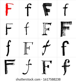 F. Vector letters. Hand drawn letters. Letters drawn using spray can, inkpen, highlighters and others materials. Variety materials, lines and devices. Set of templates.