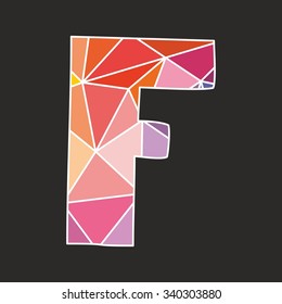 F vector low poly wrapping surface pastel colorful and white alphabet letter isolated on black background