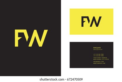 F W joint logo icon with Business card template