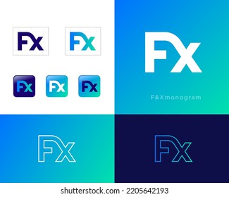 F et X monogramme. Lettre F fusionnée avec Lettre X. Icône abstraite. Identité, style d'entreprise, ensemble de boutons d'application.