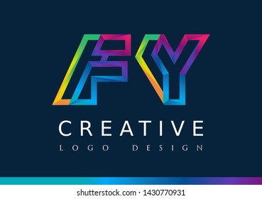 F Y  Logo. FY Letter Design Vector with Magenta blue and green yellow color.