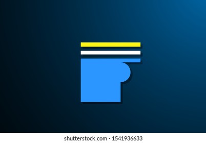 F yellow blue bold logo letter alphabet for company icon design. Suitable as a logotype for corporate or business