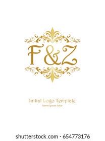 F & Z initial wedding logo template vector