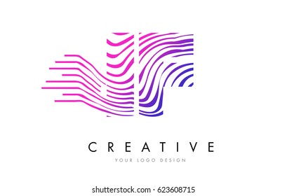 IF I F Zebra Letter Logo Design with Black and White Stripes Vector