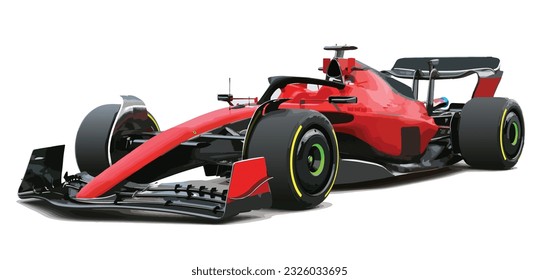 F1 3d race car icon transport jet logo sport auto racing symbol concept art pit crew stop design template vector shell isolated oil red black turbo jet power hybrid white background race single seater - Shutterstock ID 2326033695