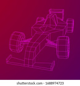 F1 car bolide formula one speed concept. Wireframe low poly mesh vector illustration.