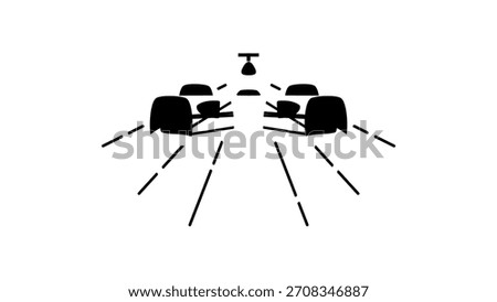 F1 Car Front, black isolated silhouette
