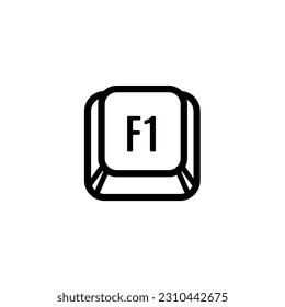 F1-Schlüsselsymbol. Tastensymbol, Schwarz-Weiß-Umrisszeichnung. Einzige Clipart-Illustration.