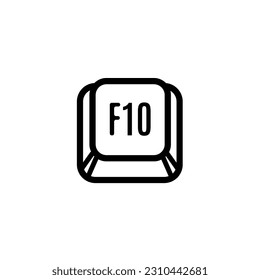 F10 key icon. Keyboard button symbol, black and white outline drawing. Isolated clip art illustration.