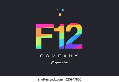 F12 f 12 twelve letter number combination creative color green orange blue magenta pink company logo vector icon spectrum